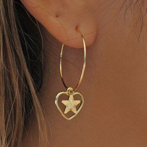 Starlight Heart 18k Plated Hoop Earrings